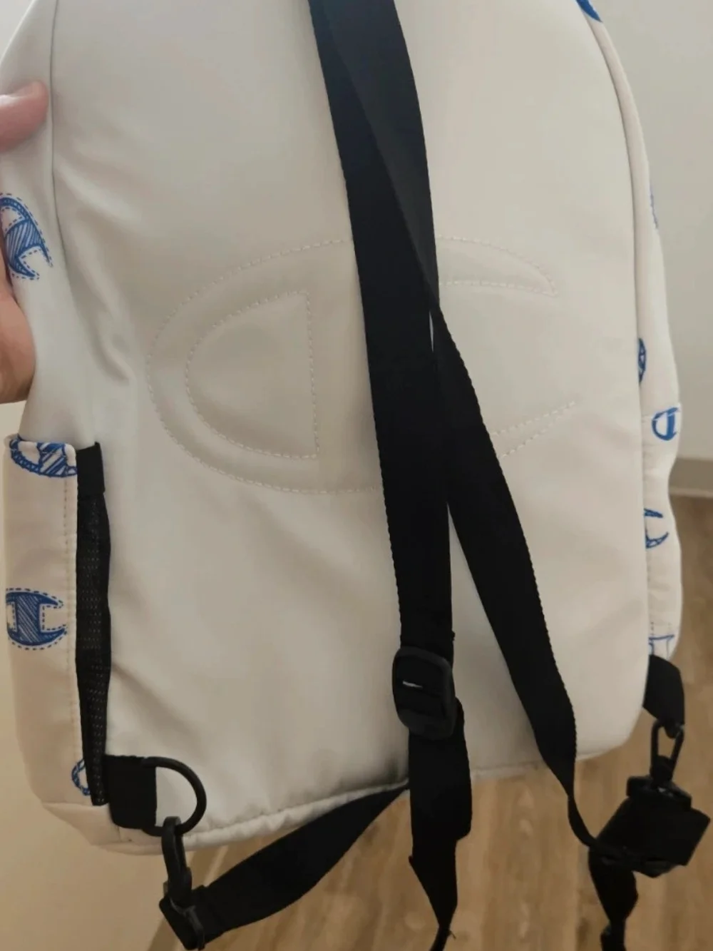 Champion Logo Print Backpack in White & Blue